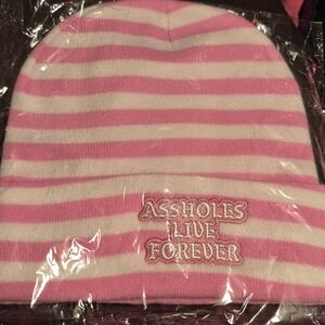 Striped Pink and White Kids Beanie
